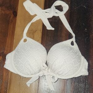 Victoria's Secret White Lace Textured Bikini Top Push Up